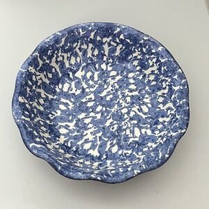 Conner Prairie Pottery‎ Bowl  9.5in Blue White Spatter Scalloped 1998